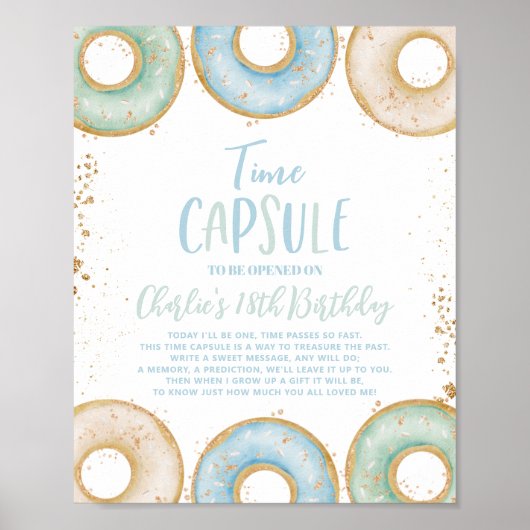 ドーナツ育て誕生日タイムカプセルポスターブルー ポスター (正面)