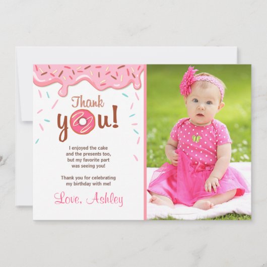 ドーナツ誕生会ドーナツサンキューカードの女の子 サンキューカード (正面)