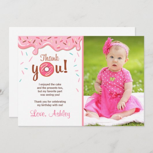 ドーナツ誕生会ドーナツサンキューカードの女の子 サンキューカード (正面/裏面)