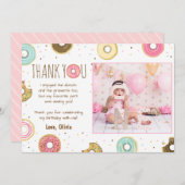 ドーナツ誕生日サンキューカードピンクガールドーナツ サンキューカード (正面/裏面)