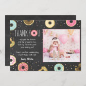 ドーナツ誕生日サンキューカードピンクガールドーナツ 招待状 (正面/裏面)