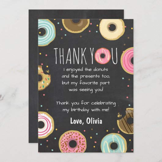ドーナツ誕生日サンキューカードピンクガールドーナツ 招待状 (正面/裏面)