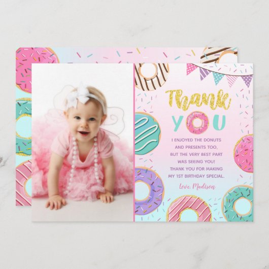 ドーナツ誕生日サンキューカード 招待状 (正面/裏面)