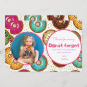 ドーナツ誕生日パーティーの写真付き感謝カード サンキューカード (正面/裏面)