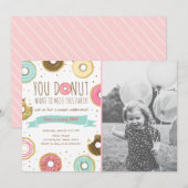 ドーナツ誕生日パーティーの招待ドーナツ恋しく思 招待状 (正面/裏面)
