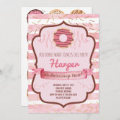 ドーナツ誕生日パーティーへの女の子招待 招待状 (正面/裏面)