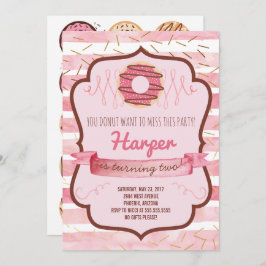 ドーナツ誕生日パーティーへの女の子招待 招待状