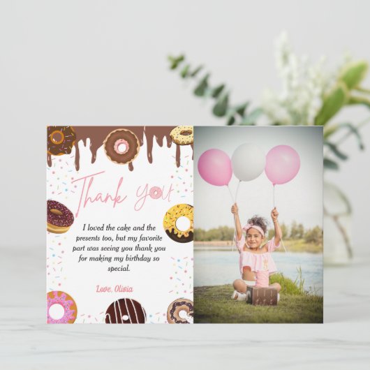ドーナツ誕生日パーティーテーマ誕生日サンキューカード 招待状 (スタンド正面)