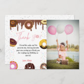 ドーナツ誕生日パーティーテーマ誕生日サンキューカード 招待状 (正面/裏面)