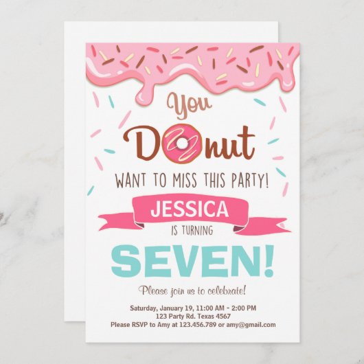 ドーナツ誕生日パーティー招待ドーナツパーティー 招待状 (正面/裏面)