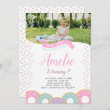 ドーナツ誕生日招待状と写真