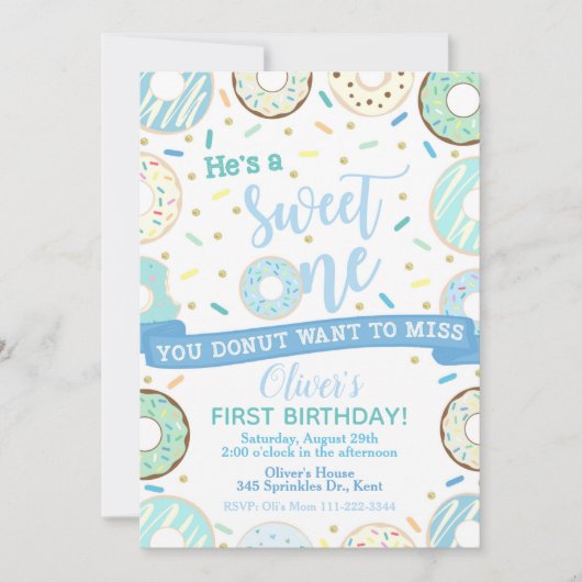 ドーナツ誕生日招待状スウィートワンパーティー 招待状 (正面)