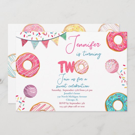 ドーナツ誕生日招待状スウィート2 招待状 (正面/裏面)