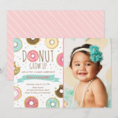 ドーナツ誕生日招待状ドーナツ成長パーティー 招待状 (正面/裏面)