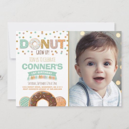 ドーナツ誕生日招待状ドーナツ成長パーティー 招待状 (正面)
