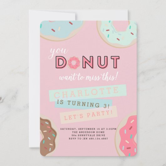 ドーナツ誕生日招待状-恋しく思ドーツこのパーティー! 招待状 (正面)