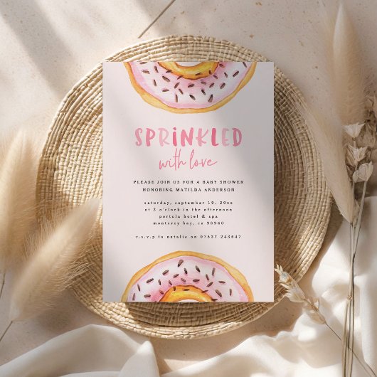 ドーナツ赤ちゃんシャワーピンクガーリークモダンかわいい 案内状