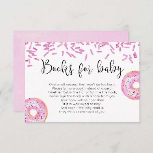 ドーナツ赤ちゃんシャワー女の子のブックリクエストの挿入 エンクロージャーカード (正面/裏面)