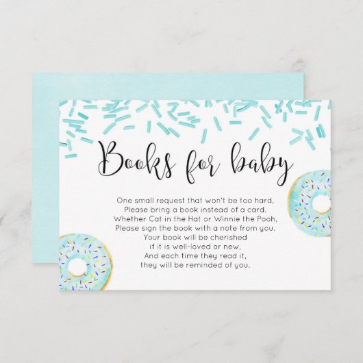 ドーナツ赤ちゃんシャワー男の子ブックリクエストの挿入 エンクロージャーカード (正面/裏面)