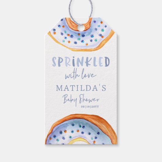 ドーナツ赤ちゃんシャワー青感謝していユーモダン ギフトタグ (正面)