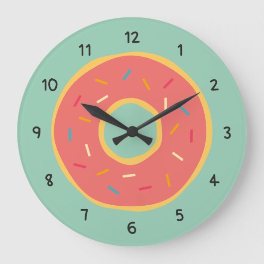 ドーナツ食糧テーマ数装飾的な台所 ラージ壁時計 (正面)