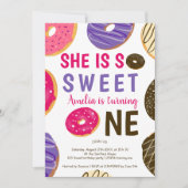 ドーナツ1回おもしろいかわいい水色1歳の誕生日 招待状 (正面)