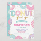 ドーナツ1歳の誕生日を迎える少女ドーナツパーティー 招待状 (正面/裏面)