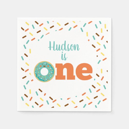 ドーナツ1歳の誕生日ナプキンス スタンダードカクテルナプキン (正面)