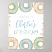 ドーナツ1歳の誕生日パーティーウェルカムサインポスターボーイズ ポスター (正面)