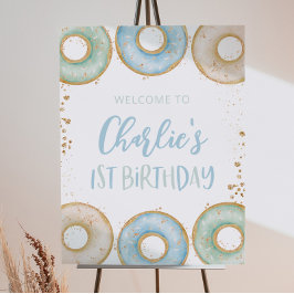 ドーナツ1歳の誕生日パーティーウェルカムサインポスターボーイズ ポスター