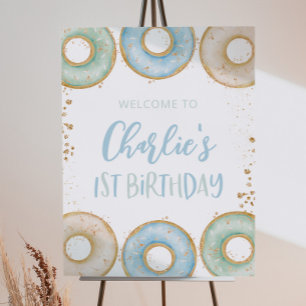ドーナツ1歳の誕生日パーティーウェルカムサインポスターボーイズ ポスター