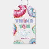 ドーナツ1歳の誕生日パーティーガールかわいい感謝お願い ギフトタグ (正面)
