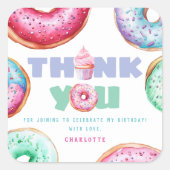ドーナツ1歳の誕生日パーティーガールかわいい感謝お願い スクエアシール (正面)