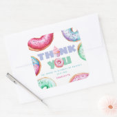 ドーナツ1歳の誕生日パーティーガールかわいい感謝お願い スクエアシール (封筒)