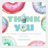 ドーナツ1歳の誕生日パーティー男の子かわいい感謝のお願い スクエアシール (正面)