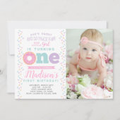 ドーナツ1歳の誕生日招待状(写真付き) 招待状 (正面)