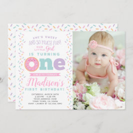 ドーナツ1歳の誕生日招待状（写真付き） 招待状