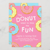 ドーナツ1歳誕生日パーティーキッズ 招待状 (正面/裏面)