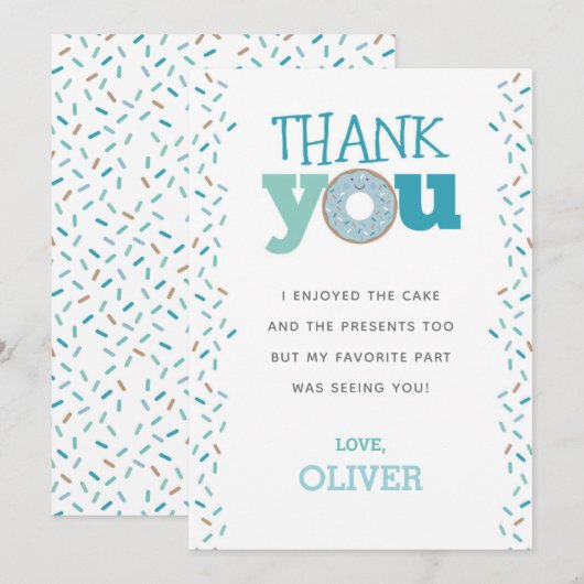 ドーナツ1歳誕生日感謝カード 招待状 (正面/裏面)