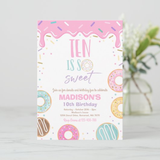 ドーナツ10歳の誕生日パーティー10はとても甘い 招待状 (スタンド正面)