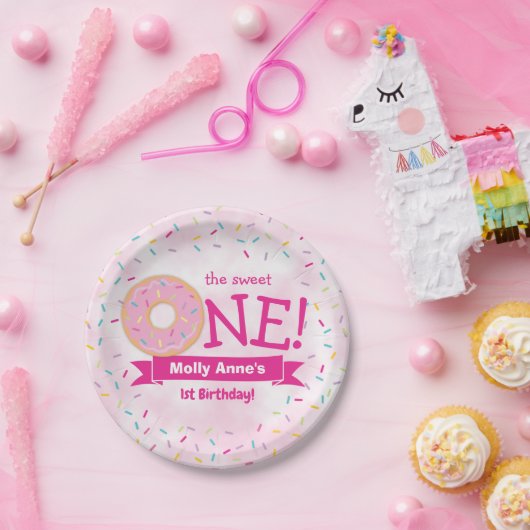 ドーナツ1stバースデーガールレインボーブラインド紙Pl ペーパープレート (パーティー)