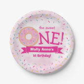 ドーナツ1stバースデーガールレインボーブラインド紙Pl ペーパープレート (正面)