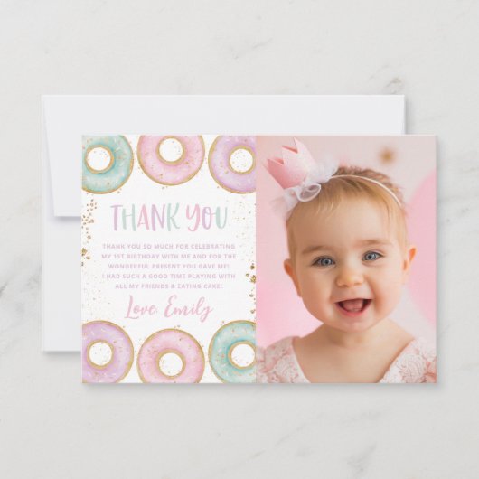 ドーナツ1stバースデーフラットサンキューカードアクア サンキューカード (正面)