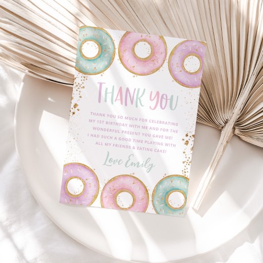 ドーナツ1st誕生日パーティーフラットサンキューカードアクア サンキューカード