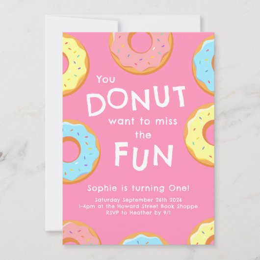 ドーナツ1th誕生日パーティーキッズ 招待状 (正面)