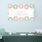 ドーナツ1th誕生日パーティーバナーバックドランドアクア 横断幕 (トレードショー)