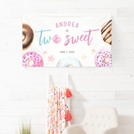 ドーナツ2つの甘い2番目の誕生日 横断幕 (インサイチュ)