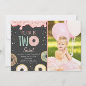 ドーナツ2人のピンクのドーナツ娘誕生パーティー 招待状 (正面)