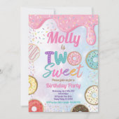 ドーナツ2甘い2歳の誕生日パーティーピンクパステルインヴ 招待状 (正面)