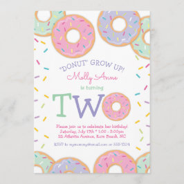 ドーナツ2nd誕生日招待状ピンクの散水器 招待状